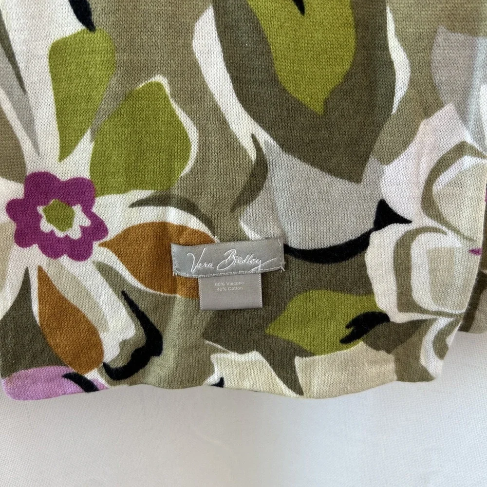 Vera Bradley Women Green Purple Floral Knit Scarf Viscose Cotton Blend Botanical
